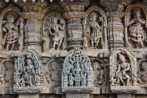 Beautiful black stone sculptures, Hoysala temples of Belur & Halebidu, Karnataka, India © santosh