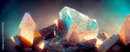 Gemstones, crystals, digital illustration, abstract painting, AI generated photo