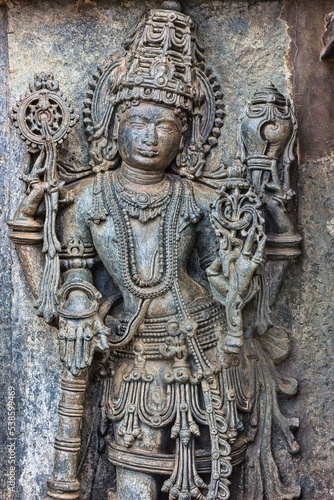 Soft Rock Sculptures of Belur, Karnataka. Historical Hoysala monument representing Indian art and history.