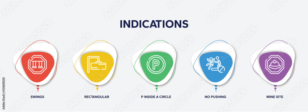 infographic element template with indications outline icons such as swings, rectangular, p inside a circle, no pushing, mine site vector. infographic element template with indications outline icons such as swings, rectangular, p inside a circle, no pushing, mine site vector.
