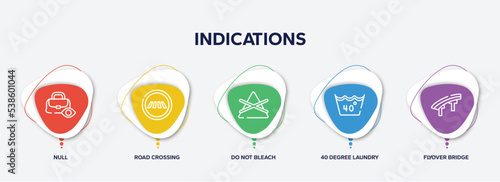 infographic element template with indications outline icons such as null, road crossing, do not bleach, 40 degree laundry, flyover bridge vector.