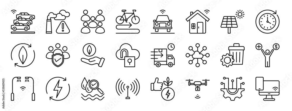 set of 24 outline web smart city icons such as car parking, air ...