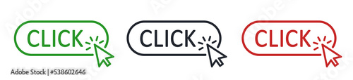 Click button with arrow pointer clicking. Click here web button. Isolated website arrow clicking cursor set – vector