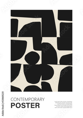 Minimal wall art poster with abstract shapes composition collage