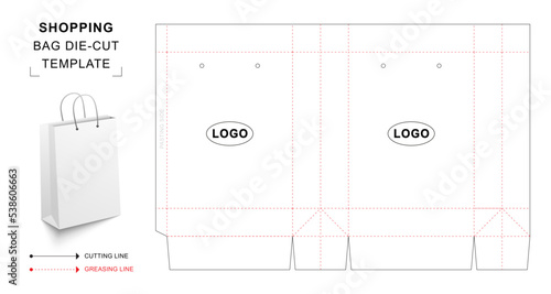 Wallpaper Mural Shopping bag die cut template with 3D blank vector mockup. Paper bag dieline Torontodigital.ca