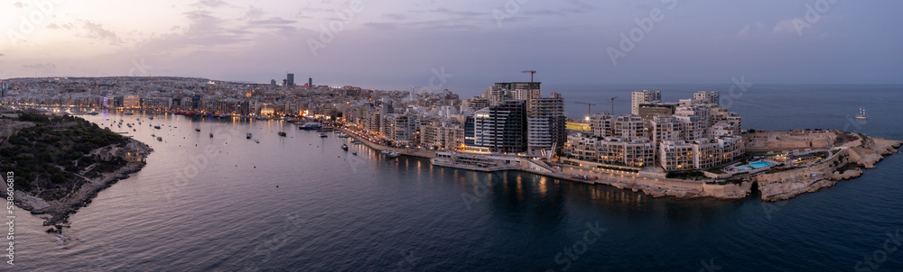 Malta, View of the bay in the city of Sliema, Photo from a drone