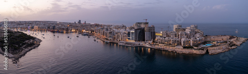 Malta, View of the bay in the city of Sliema, Photo from a drone