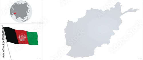 Afghanistan map and flag. vector