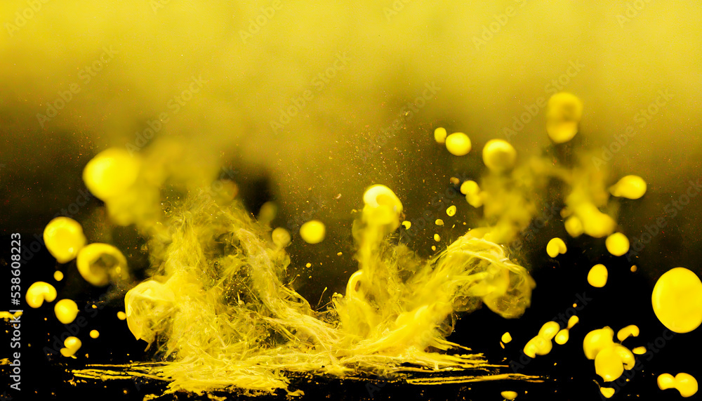Yellow color powder explosion on black background. Explosion of yellow ...