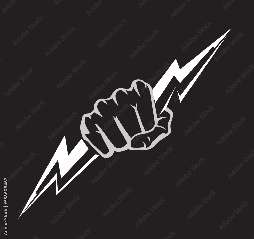 Fist of Power, Knuckles and Lightning Bolt Symbol Stock Vector Adobe