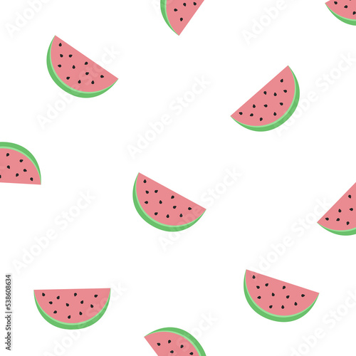 Illustration seamless pattern with watermelon wedges. Juicy summer seamless pattern with watermelon.