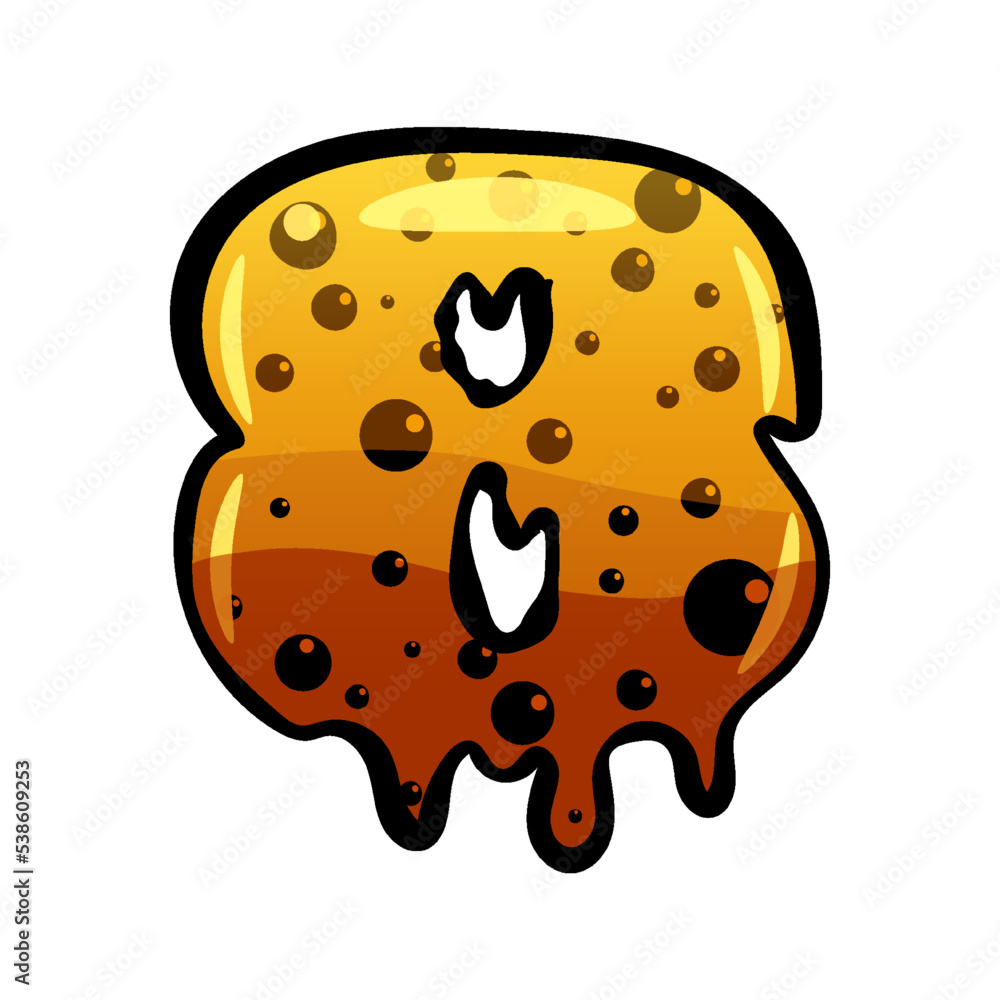 Fototapeta premium Halloween font number 8 latin alphabet. Orange bubbling colorful spooky