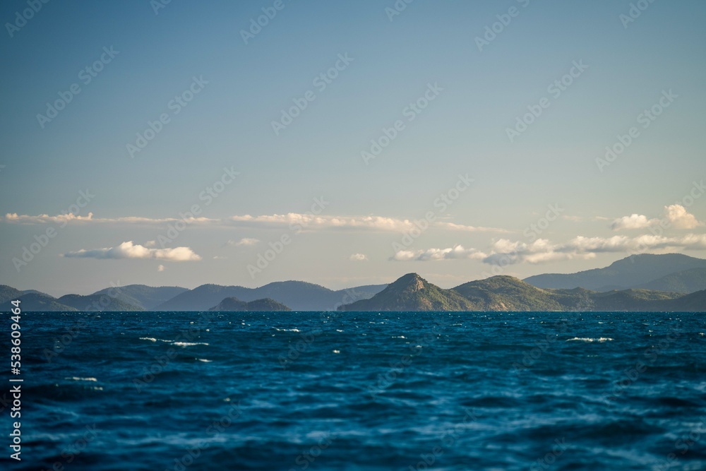 tourism in a tropical island in summer on the ocean in the great barrier reef queensland