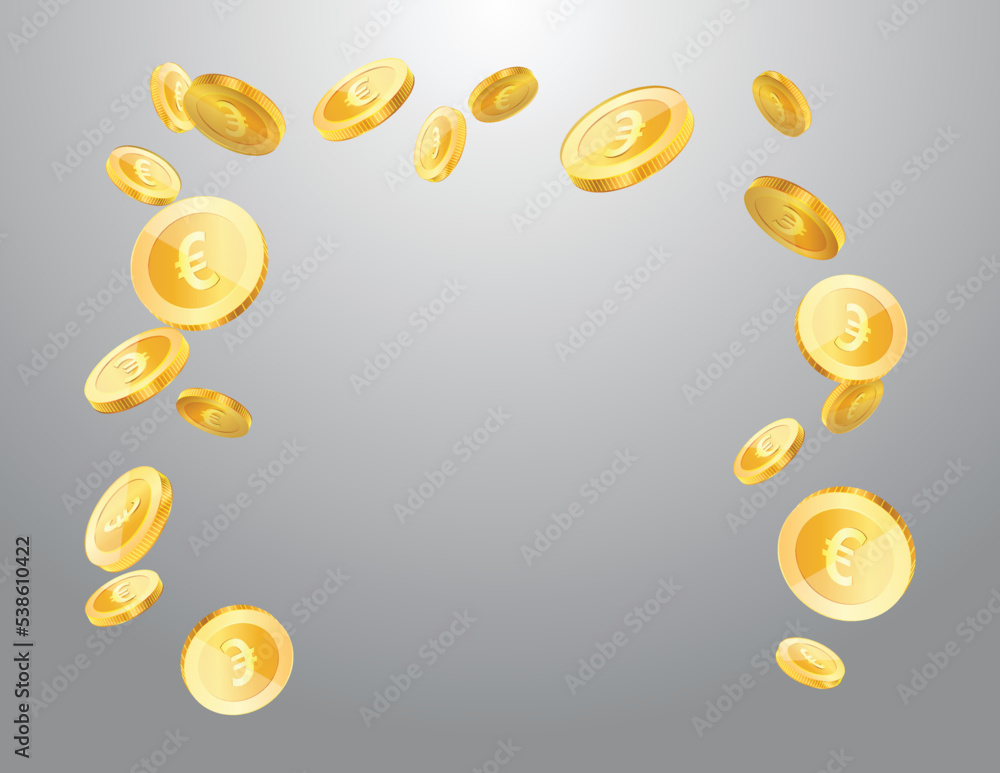 European Union euro currency realistic gold coin floating, money sign vector illustration - obrazy, fototapety, plakaty 