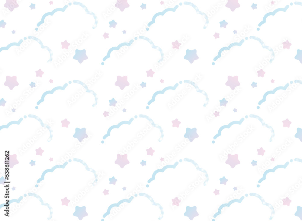Obraz premium 雲と星のかわいいシームレスなパターン背景
