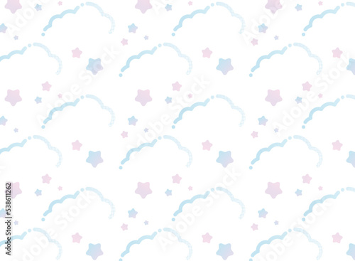 雲と星のかわいいシームレスなパターン背景