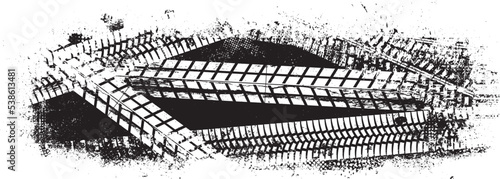 Vector Print Textured Tire Track . Design Element . Car tread silhouette . Mud splash grunge texture. Screen print texture .