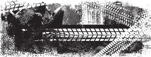 Vector Print Textured Tire Track . Design Element . Car tread silhouette . Mud splash grunge texture. Screen print texture .