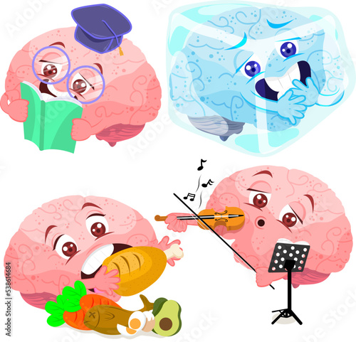 healthy brain in daily life activities with many expressions vector set