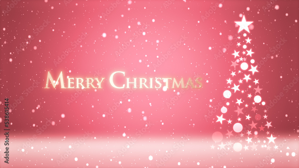 クリスマスツリーと色のついた背景に雪が舞い、クリスマスの文字 クリスマスツリーと色のついた背景に雪が舞い、クリスマスの文字