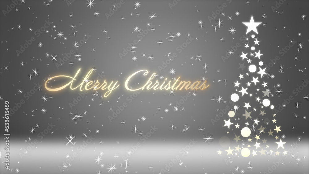 クリスマスツリーと色のついた背景にキラキラが舞う、クリスマスの文字 クリスマスツリーと色のついた背景にキラキラが舞う、クリスマスの文字