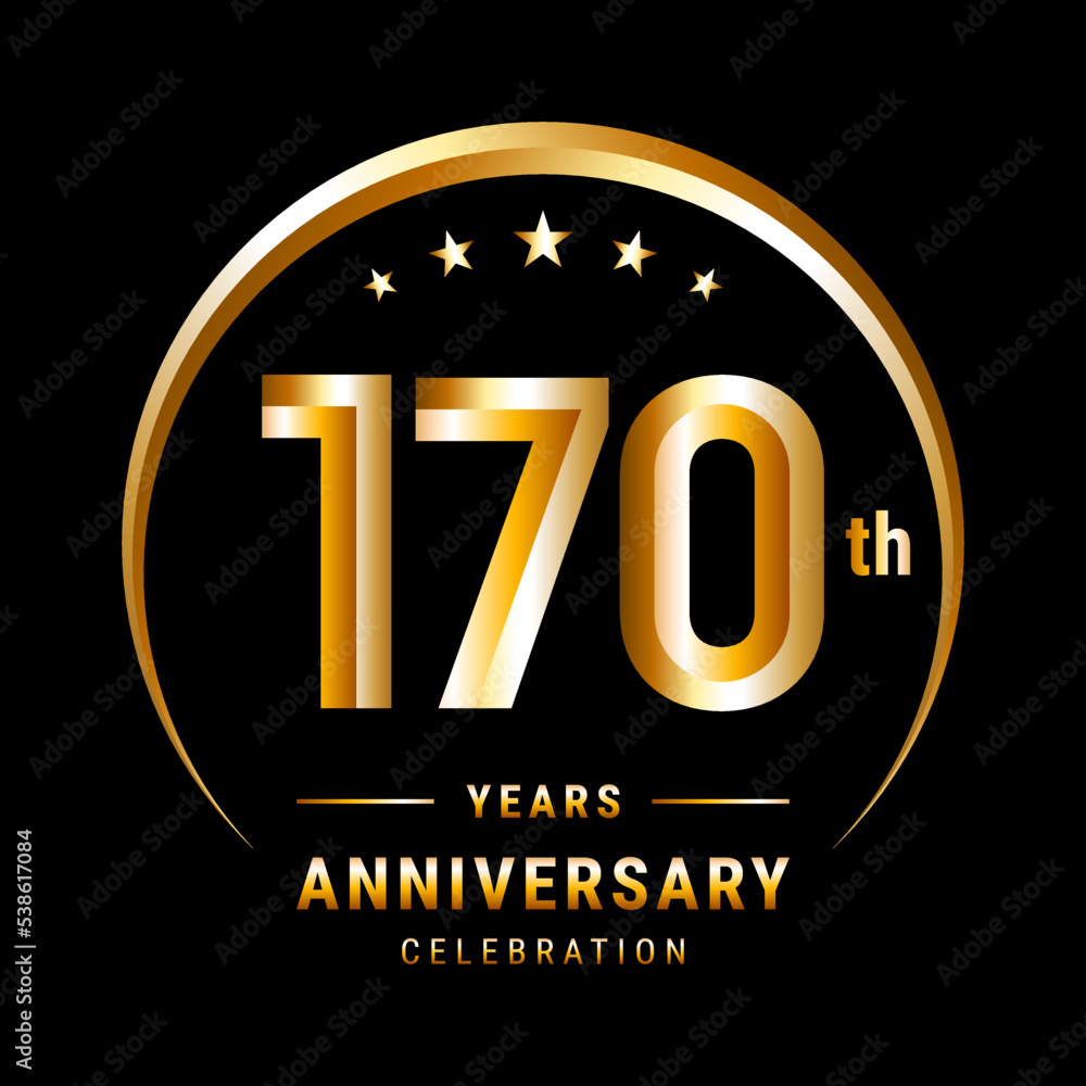 170th Anniversary, Logo design for anniversary celebration with gold ring isolated on black background, vector illustration 170th Anniversary, Logo design for anniversary celebration with gold ring isolated on black background, vector illustration