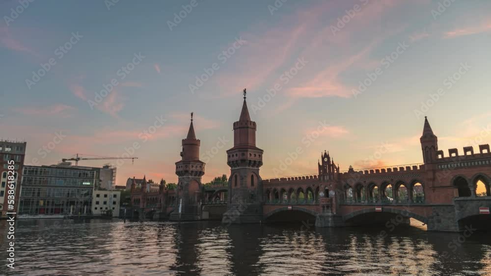 Berlin Germany time lapse 4K, city skyline sunset timelapse at Oberbaum Bridge and Spree River Berlin Germany time lapse 4K, city skyline sunset timelapse at Oberbaum Bridge and Spree River
