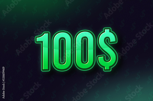 100$ price symbol in Green Color on dark Background with dollar signs