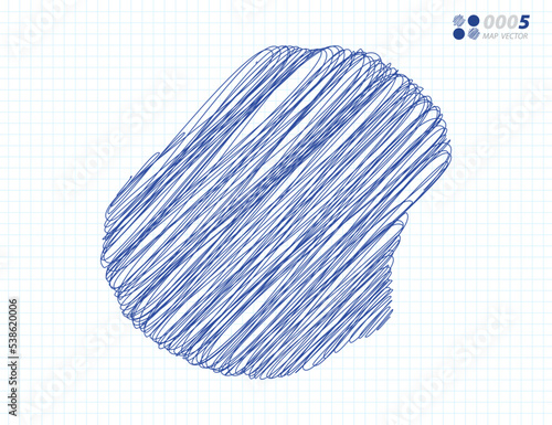 Blue vector silhouette chaotic hand drawn scribble sketch of Nauru map on grid background.
