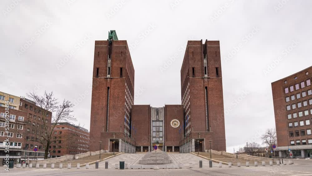 Oslo Norway time lapse 4K, city skyline timelapse at City Hall Oslo Norway time lapse 4K, city skyline timelapse at City Hall