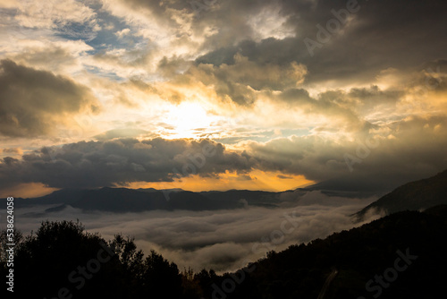 Autumn sunrise in Puigsacalm peak  La Garrotxa  Spain