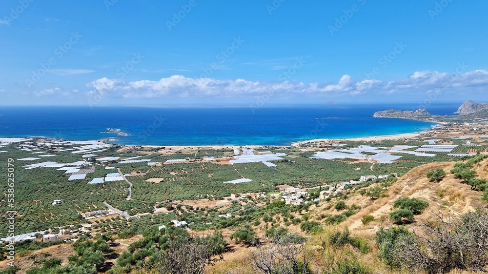 Landscape aerial view of beautiful Falasarna beach in Crete, Greece