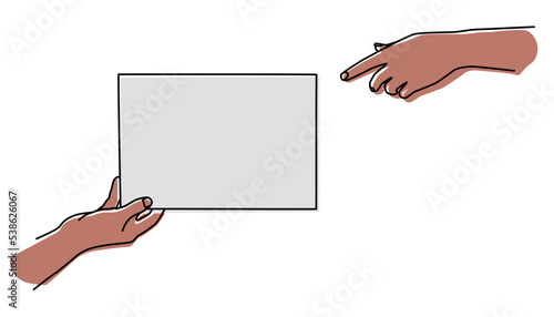 Hand holding a document and giving it