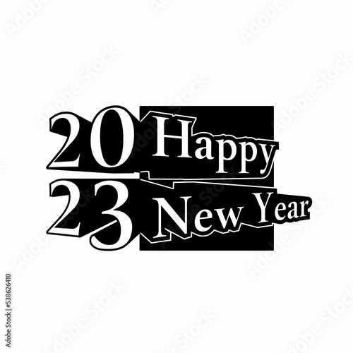 Happy new year 2023. New year celebration with black and white design lettering 3d illustration