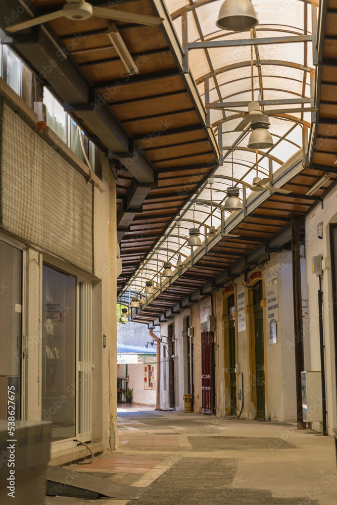 The empty Paphos covered market in winter
