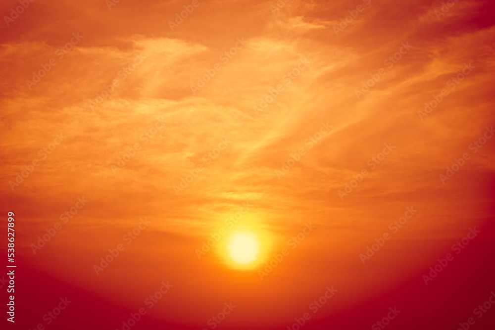 beautiful orange sunset sky in summer high season hot weather global warming