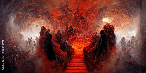 Fotografie, Obraz The hell inferno metaphor, souls entering to hell in mesmerize fluid motion, wit