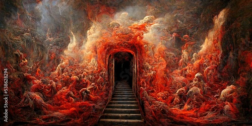 Fototapeta The hell inferno metaphor, souls entering to hell in mesmerize fluid motion, wit