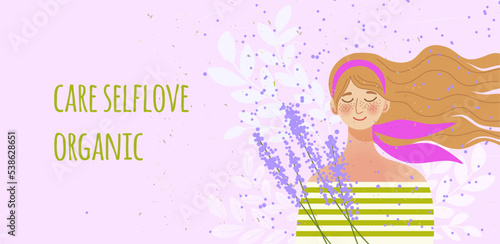 girl, bouquet of flowers, wind, banner personal care selflove Organic