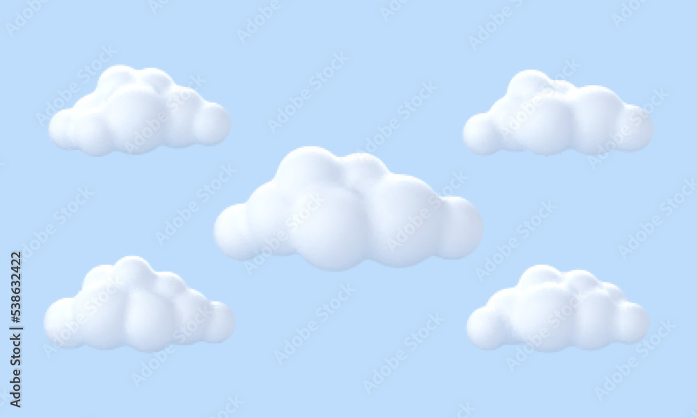 White 3d clouds set isolated on a blue background. White 3d clouds set isolated on a blue background.