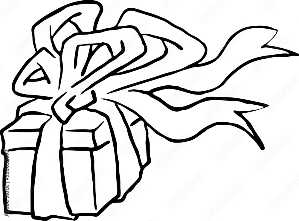 Gift box with bow, hand drawn illustration. Cartoon style vector drawing. Decorative element for poster print, Christmas party, birthday, wedding celebration, anniversary event, sale discount. Gift box with bow, hand drawn illustration. Cartoon style vector drawing. Decorative element for poster print, Christmas party, birthday, wedding celebration, anniversary event, sale discount.