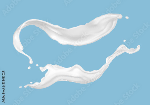 Milk splashes isolated on blue background. Vector illustration