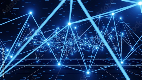 Futuristic technology glowing Plexus lines, dots background 3D rendering