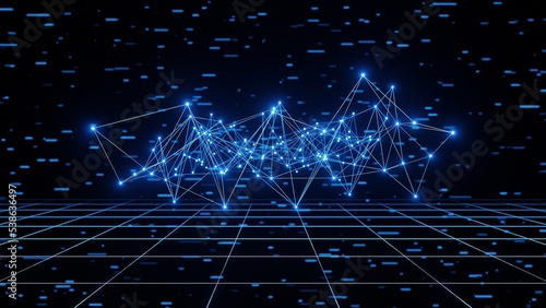 Futuristic technology glowing Plexus lines, dots background 3D rendering