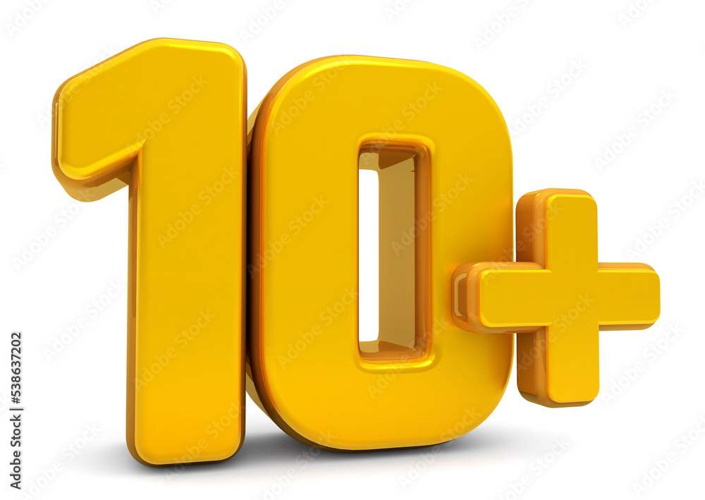 10 plus age restriction sign isolated on white background. Age