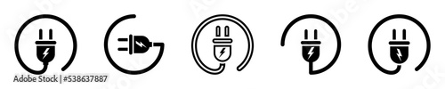 Set of electric plug vector icons on white background. Electrical cord or cable. Electric power. Vector 10 EPS.