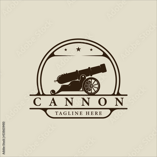 cannon or artillery logo vintage vector illustration template icon graphic design. gun or weapon sign or symbol for military equipment with retro badge concept