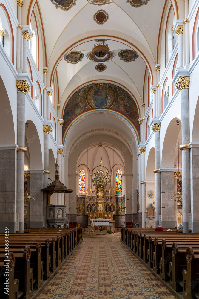 interior view of the central nave of the Basilica of Our Mother of Mercy in Maribor