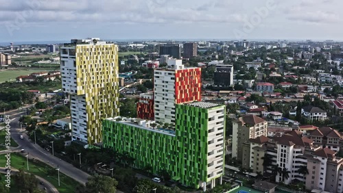 Villaggio aera in Accra in Ghana a place composed of modern colored buildings photo