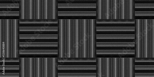 Black acoustic sound proof foam seamless pattern. Texture of wall of music recording studio. Polyurethane insulation material. Abstract background. Vector illustration